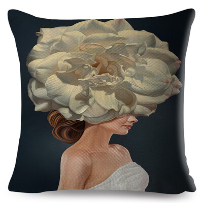 Seksi cvjetno pero Ženska jastučnica Dekor Harajuku Aesthetics Lady Jastučnica s dvostrukim printom za Sofu Kućna lanena jastučnica