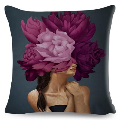 Seksi cvjetno pero Ženska jastučnica Dekor Harajuku Aesthetics Lady Jastučnica s dvostrukim printom za Sofu Kućna lanena jastučnica