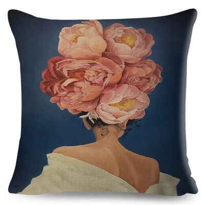 Seksi cvjetno pero Ženska jastučnica Dekor Harajuku Aesthetics Lady Jastučnica s dvostrukim printom za Sofu Kućna lanena jastučnica