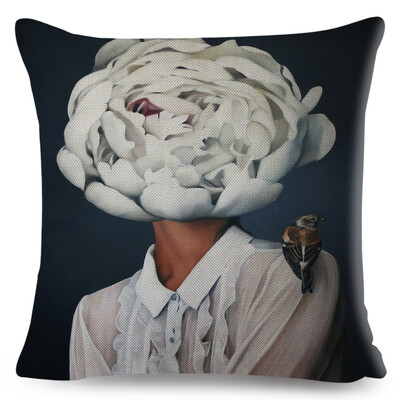 Seksi cvjetno pero Ženska jastučnica Dekor Harajuku Aesthetics Lady Jastučnica s dvostrukim printom za Sofu Kućna lanena jastučnica