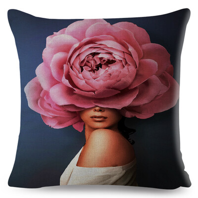 Seksi cvjetno pero Ženska jastučnica Dekor Harajuku Aesthetics Lady Jastučnica s dvostrukim printom za Sofu Kućna lanena jastučnica