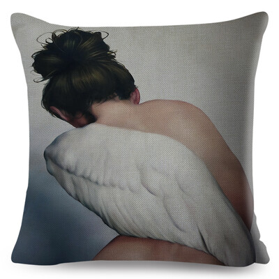 Seksi cvjetno pero Ženska jastučnica Dekor Harajuku Aesthetics Lady Jastučnica s dvostrukim printom za Sofu Kućna lanena jastučnica