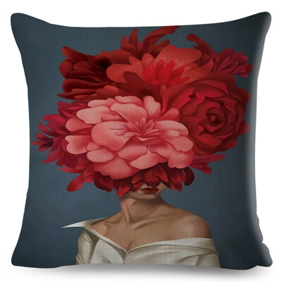 Seksi cvjetno pero Ženska jastučnica Dekor Harajuku Aesthetics Lady Jastučnica s dvostrukim printom za Sofu Kućna lanena jastučnica