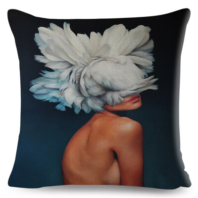 Seksi cvjetno pero Ženska jastučnica Dekor Harajuku Aesthetics Lady Jastučnica s dvostrukim printom za Sofu Kućna lanena jastučnica