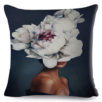 Seksi cvjetno pero Ženska jastučnica Dekor Harajuku Aesthetics Lady Jastučnica s dvostrukim printom za Sofu Kućna lanena jastučnica