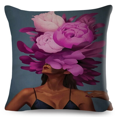 Seksi cvjetno pero Ženska jastučnica Dekor Harajuku Aesthetics Lady Jastučnica s dvostrukim printom za Sofu Kućna lanena jastučnica