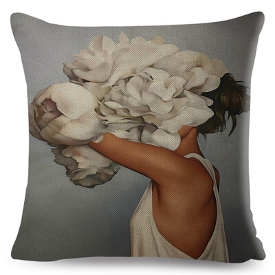 Seksi cvjetno pero Ženska jastučnica Dekor Harajuku Aesthetics Lady Jastučnica s dvostrukim printom za Sofu Kućna lanena jastučnica