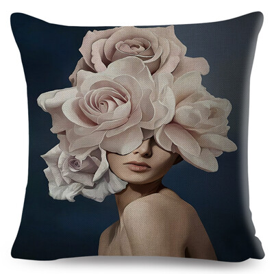 Seksi cvjetno pero Ženska jastučnica Dekor Harajuku Aesthetics Lady Jastučnica s dvostrukim printom za Sofu Kućna lanena jastučnica