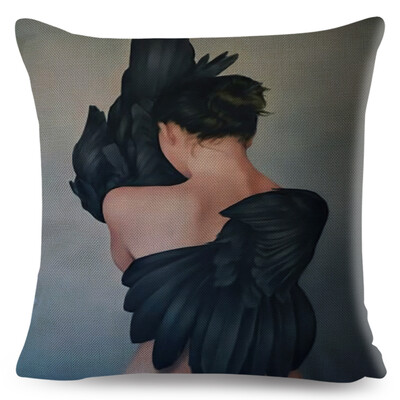 Seksi cvjetno pero Ženska jastučnica Dekor Harajuku Aesthetics Lady Jastučnica s dvostrukim printom za Sofu Kućna lanena jastučnica