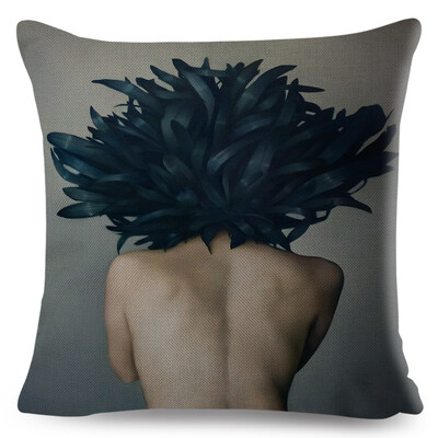 Seksi cvjetno pero Ženska jastučnica Dekor Harajuku Aesthetics Lady Jastučnica s dvostrukim printom za Sofu Kućna lanena jastučnica