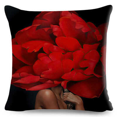 Seksi cvjetno pero Ženska jastučnica Dekor Harajuku Aesthetics Lady Jastučnica s dvostrukim printom za Sofu Kućna lanena jastučnica