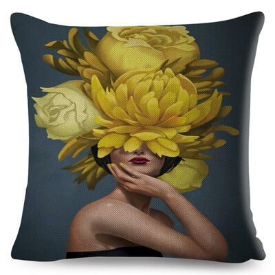 Seksi cvjetno pero Ženska jastučnica Dekor Harajuku Aesthetics Lady Jastučnica s dvostrukim printom za Sofu Kućna lanena jastučnica