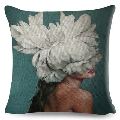 Seksi cvjetno pero Ženska jastučnica Dekor Harajuku Aesthetics Lady Jastučnica s dvostrukim printom za Sofu Kućna lanena jastučnica