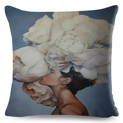 Seksi cvjetno pero Ženska jastučnica Dekor Harajuku Aesthetics Lady Jastučnica s dvostrukim printom za Sofu Kućna lanena jastučnica