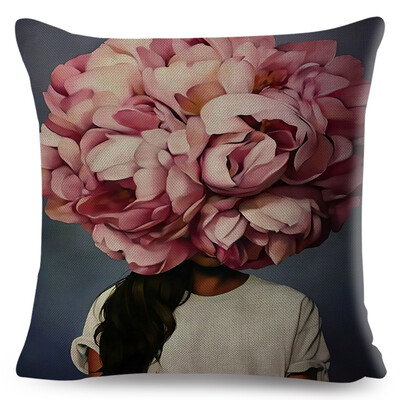 Seksi cvjetno pero Ženska jastučnica Dekor Harajuku Aesthetics Lady Jastučnica s dvostrukim printom za Sofu Kućna lanena jastučnica