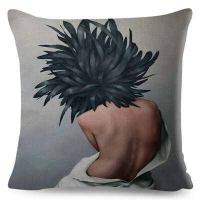 Seksi cvjetno pero Ženska jastučnica Dekor Harajuku Aesthetics Lady Jastučnica s dvostrukim printom za Sofu Kućna lanena jastučnica