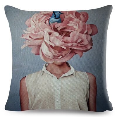 Seksi cvjetno pero Ženska jastučnica Dekor Harajuku Aesthetics Lady Jastučnica s dvostrukim printom za Sofu Kućna lanena jastučnica