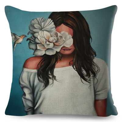 Seksi cvjetno pero Ženska jastučnica Dekor Harajuku Aesthetics Lady Jastučnica s dvostrukim printom za Sofu Kućna lanena jastučnica