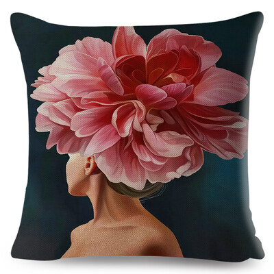 Seksi cvjetno pero Ženska jastučnica Dekor Harajuku Aesthetics Lady Jastučnica s dvostrukim printom za Sofu Kućna lanena jastučnica