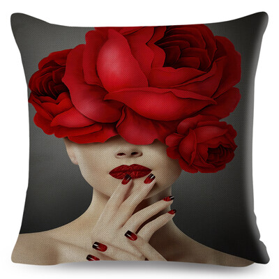 Seksi cvjetno pero Ženska jastučnica Dekor Harajuku Aesthetics Lady Jastučnica s dvostrukim printom za Sofu Kućna lanena jastučnica