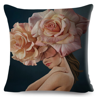 Seksi cvjetno pero Ženska jastučnica Dekor Harajuku Aesthetics Lady Jastučnica s dvostrukim printom za Sofu Kućna lanena jastučnica