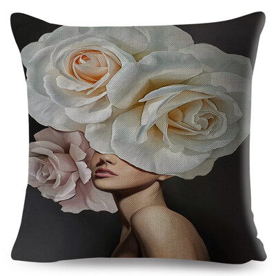 Seksi cvjetno pero Ženska jastučnica Dekor Harajuku Aesthetics Lady Jastučnica s dvostrukim printom za Sofu Kućna lanena jastučnica