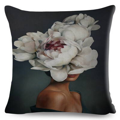 Seksi cvjetno pero Ženska jastučnica Dekor Harajuku Aesthetics Lady Jastučnica s dvostrukim printom za Sofu Kućna lanena jastučnica