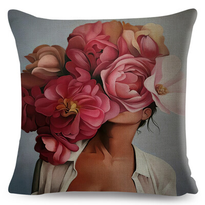 Seksi cvjetno pero Ženska jastučnica Dekor Harajuku Aesthetics Lady Jastučnica s dvostrukim printom za Sofu Kućna lanena jastučnica