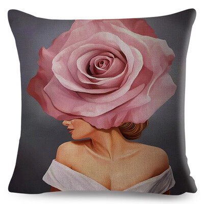 Seksi cvjetno pero Ženska jastučnica Dekor Harajuku Aesthetics Lady Jastučnica s dvostrukim printom za Sofu Kućna lanena jastučnica