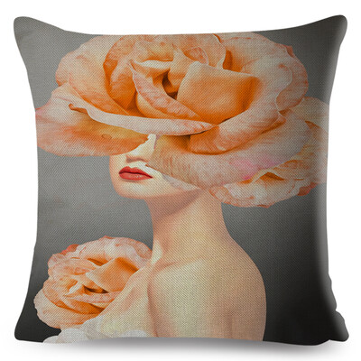 Seksi cvjetno pero Ženska jastučnica Dekor Harajuku Aesthetics Lady Jastučnica s dvostrukim printom za Sofu Kućna lanena jastučnica