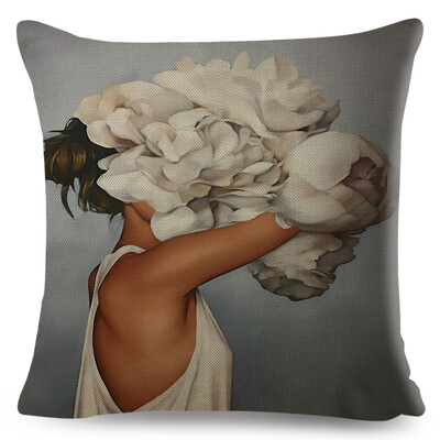 Seksi cvjetno pero Ženska jastučnica Dekor Harajuku Aesthetics Lady Jastučnica s dvostrukim printom za Sofu Kućna lanena jastučnica