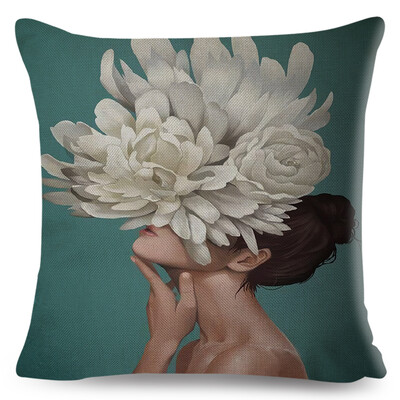 Seksi cvjetno pero Ženska jastučnica Dekor Harajuku Aesthetics Lady Jastučnica s dvostrukim printom za Sofu Kućna lanena jastučnica