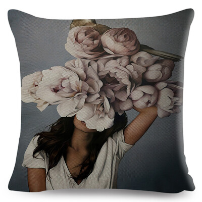 Seksi cvjetno pero Ženska jastučnica Dekor Harajuku Aesthetics Lady Jastučnica s dvostrukim printom za Sofu Kućna lanena jastučnica