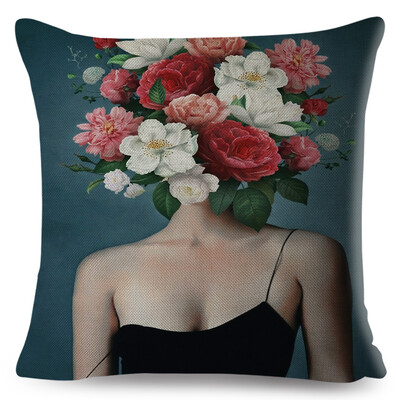 Seksi cvjetno pero Ženska jastučnica Dekor Harajuku Aesthetics Lady Jastučnica s dvostrukim printom za Sofu Kućna lanena jastučnica