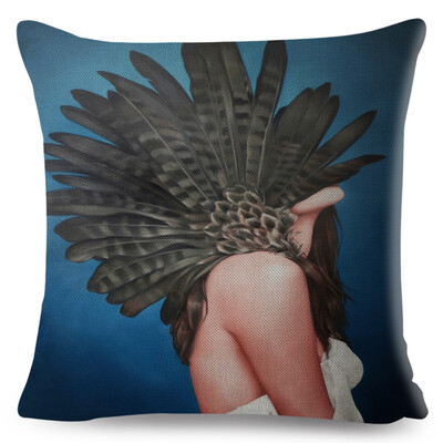 Seksi cvjetno pero Ženska jastučnica Dekor Harajuku Aesthetics Lady Jastučnica s dvostrukim printom za Sofu Kućna lanena jastučnica