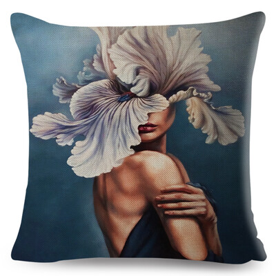 Seksi cvjetno pero Ženska jastučnica Dekor Harajuku Aesthetics Lady Jastučnica s dvostrukim printom za Sofu Kućna lanena jastučnica