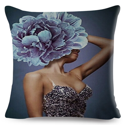 Seksi cvjetno pero Ženska jastučnica Dekor Harajuku Aesthetics Lady Jastučnica s dvostrukim printom za Sofu Kućna lanena jastučnica