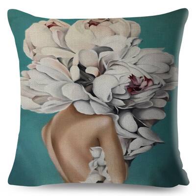 Seksi cvjetno pero Ženska jastučnica Dekor Harajuku Aesthetics Lady Jastučnica s dvostrukim printom za Sofu Kućna lanena jastučnica