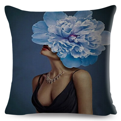 Seksi cvjetno pero Ženska jastučnica Dekor Harajuku Aesthetics Lady Jastučnica s dvostrukim printom za Sofu Kućna lanena jastučnica