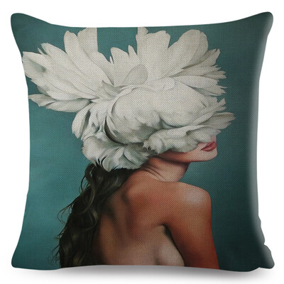 Seksi cvjetno pero Ženska jastučnica Dekor Harajuku Aesthetics Lady Jastučnica s dvostrukim printom za Sofu Kućna lanena jastučnica