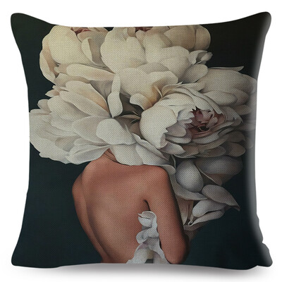 Seksi cvjetno pero Ženska jastučnica Dekor Harajuku Aesthetics Lady Jastučnica s dvostrukim printom za Sofu Kućna lanena jastučnica