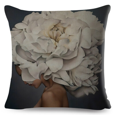 Seksi cvjetno pero Ženska jastučnica Dekor Harajuku Aesthetics Lady Jastučnica s dvostrukim printom za Sofu Kućna lanena jastučnica