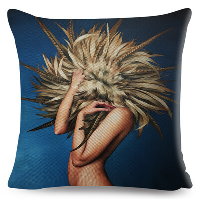 Seksi cvjetno pero Ženska jastučnica Dekor Harajuku Aesthetics Lady Jastučnica s dvostrukim printom za Sofu Kućna lanena jastučnica