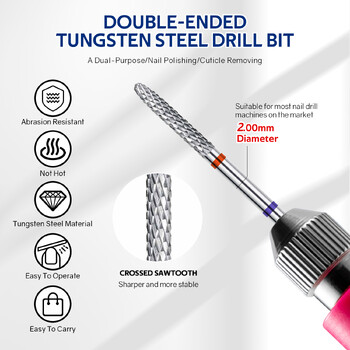 Свредла за нокти с две глави Фрези от волфрамова стомана за маникюр Премахване на кожички Лак за нокти Аксесоари за електрическа бормашина