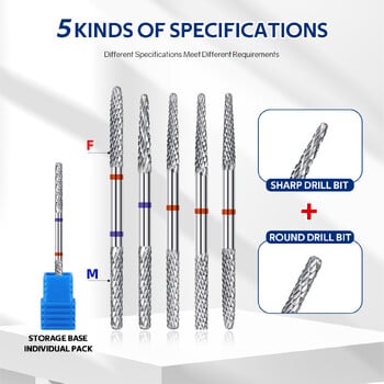 Свредла за нокти с две глави Фрези от волфрамова стомана за маникюр Премахване на кожички Лак за нокти Аксесоари за електрическа бормашина
