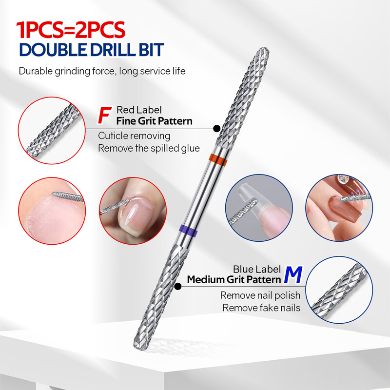 Svrdla za nokte s dvostrukom glavom Glodala od volframovog čelika za manikuru Uklanjanje zanoktica Lak za nokte Dodaci za električne bušilice