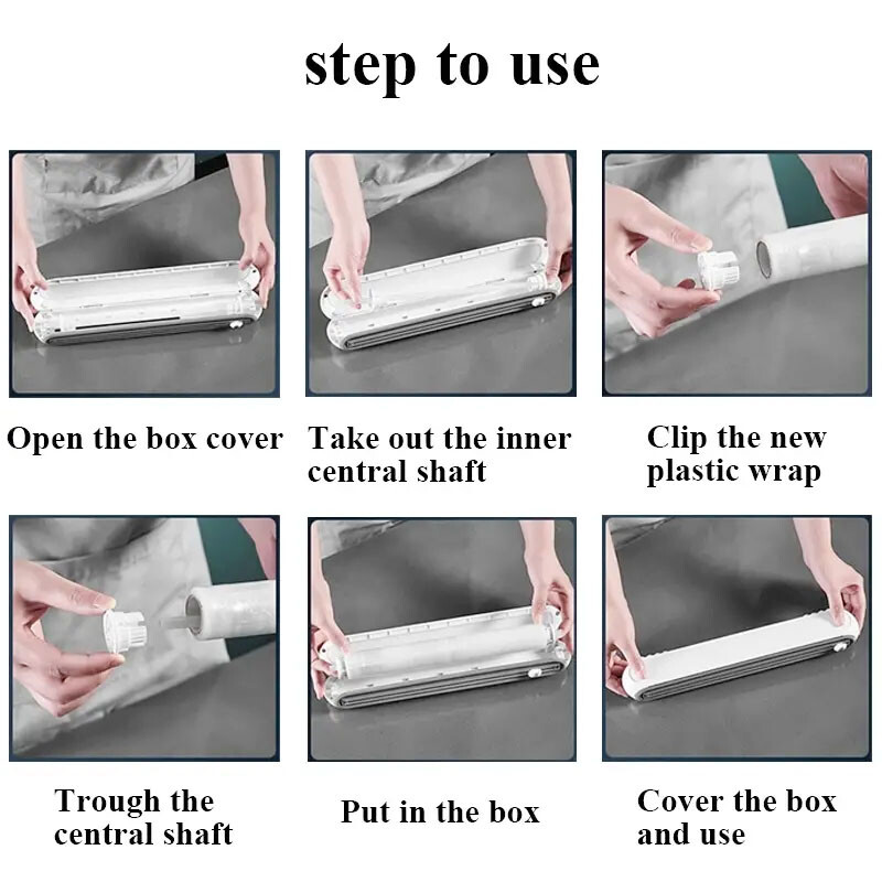 1vnt plastikinės plėvelės pjaustyklės plėvelės pjaustytuvo dozatorius Magnetinis pakartotinai užpildomas plastiko įvyniojimo dozatorius su pjaustytuvu virtuvės priedais