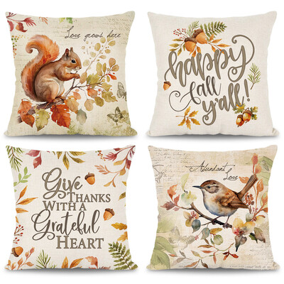 Jesen Dan zahvalnosti Navlaka za jastuk Javor Vjeverica Ptica Dizajn Navlaka za jastuk za Dan zahvalnosti Sretna jesenska žetva Dekoracija za praznike