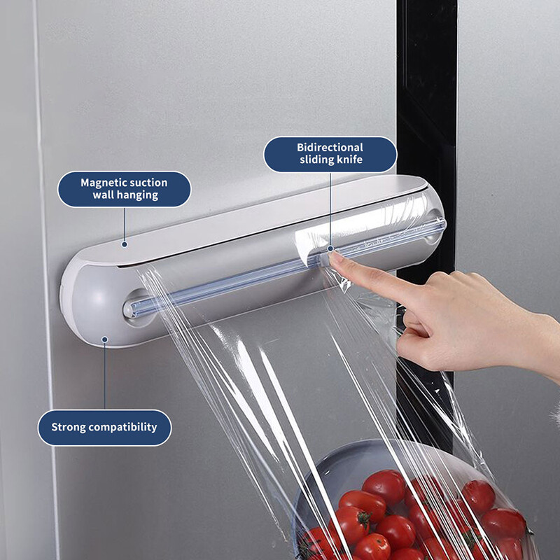 2 viename maisto fiksavimo folija maistinės plėvelės dozatorius Magnetinio apvyniojimo dozatorius plastikinis aštrus pjaustytuvas laikymo laikiklis Virtuvės įrankis