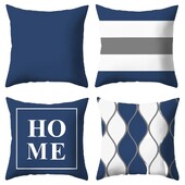 4 gab, poliestera spilvendrāna tumši zilas ģeometriskas svītras, viļņu svītras, apdrukātas spilvenu pārvalki dzīvojamās istabas ikdienas mājas dekorēšanai